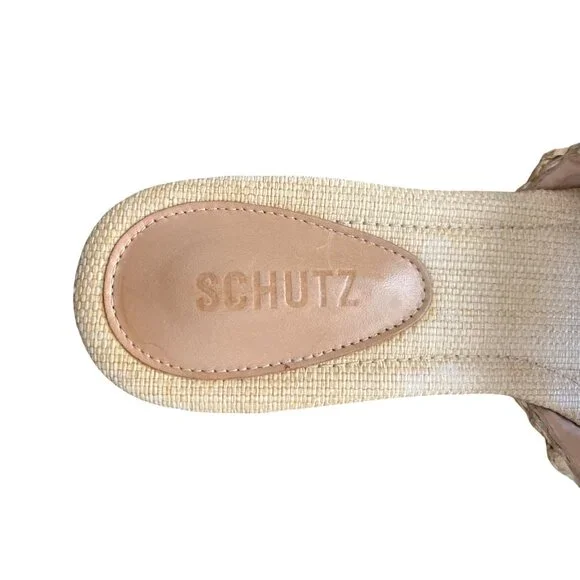 Schutz Nude Raffia Ayla Slide Sandals Leather-Sole Womens Size 8 NEW - Picture 3 of 10